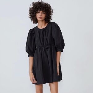 Zara Black Puff Sleeve Mini Dress with 3/4 Sleeves
